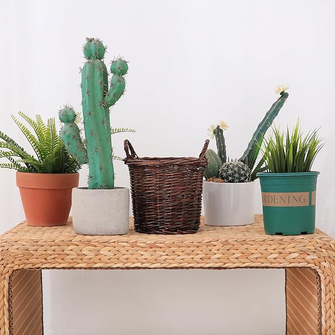 Handwoven Red Willow Planter Basket with Waterproof Liner – Natural Brown Decorative Flower Pot Holder for Indoor Use - Small Size (Inner Top Ø 7", Inner Height 5.9")