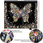 Damanse Butterfly Tapestry Wall Hanging Cute,Boho Wall Tapestry for Bedroom Aesthetic,Flower Living Room Decor for Teen Girls (Black, 49.20" x 59.10")