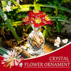 Crystal Red Flower Figurine with Base Glass Flower Figurine Collectibles Gifts for Women Mum Crystal Decoration for Home Office
