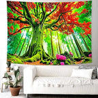 Delur Forest Tapestry Tree of Life Green Landscape Rainforest Wall Hanging Tapestry Colorful Mystical Nature Spiritual Psychedelic Headboard for Bedroom Living Room Home Decor (59.1" x 78.7")