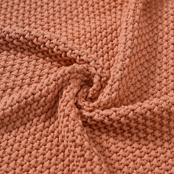 Joydeco Chunky Cable Knit Throw Blanket, Lightweight 100% Cotton Soft Cozy Throw Twin Blanket for Couch Bed and Sofa, Rustic Breathable Farmhouse Blanket Gift for Women Men(Burnt Orange, 51"x63")