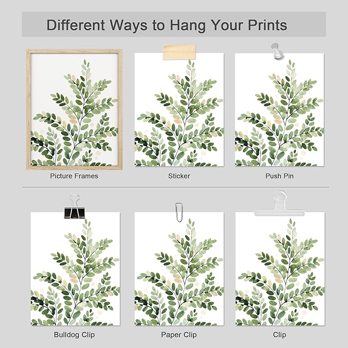 SIGNWIN Poster Bathroom Decor, Wall Art Room Decor Multicolor for Living Room, Bedroom, Office Green Pastel Forest Fern Leaf Collage Nature Garden Illustrations Plant Art Botanical - 12"x16"x4