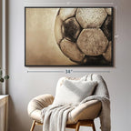 Elephant Stock Worn Soccer Ball Wall Art - Horizontal Framed Canvas - 1-Piece Living Room Wall Decor - Photography sports Canvas Print - Brown and Gray Decor for Wall - 37" X 25"