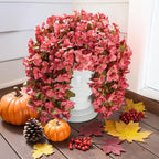 Bougainvillea Artificial Flowers Plants for Outdoors Outside Fall Autumn Decoration, 2 pcs Faux Silk Long Trailing Vines UV Resistant Look Real Red Fake Flowers for Front Door Porch Planter Urn Patio