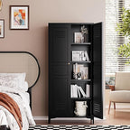 Letaya Black Storage Cabinet with Feets-Metal Home Kitchen Pantry Cabinets with Doors and Adjustable Shelves,Organization Locker for Cupboard/Bedroom/Dining/Living/Bathroom/Office/Garage Room (Black)