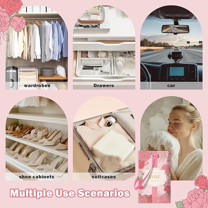 SCENTORINI Scented Sachets for Drawers and Closets, Rose Scent 14 Pack, Long-Lasting Sachets Bags Wardrobe Freshener, for Drawers, Closets, Cars