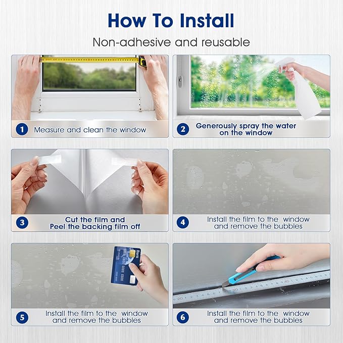 Privacy Window Film Static Cling, Frosted Glass Decorative Window Film with 96% UV Blocking, Non-Adhesive Removable Window Cling for Home Office Bathroom, 35.4 x 393.7 Inches, Pure