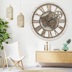 HOIBAI Wall Clock, 24 Inch Moving Gears Clock Large Wall Clock for Living Room Decor Rustic Vintage Industrial Steampunk Farmhouse Big Clock for Home Kitchen Bedroom Office