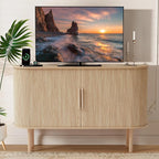 53''Sideboard Buffer Cabinet with Fluted Slide Doors, Modern Credenza Storage Cabinet, Tambour Bar Console Table for Living Dining Room Kitchen Hallway Entryway, Natural