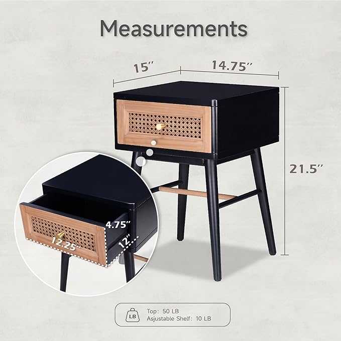 COZAYH Fully-Assembled Modern Farmhouse Clean-Lined Nightstand, End Table with 1 Drawer, Black