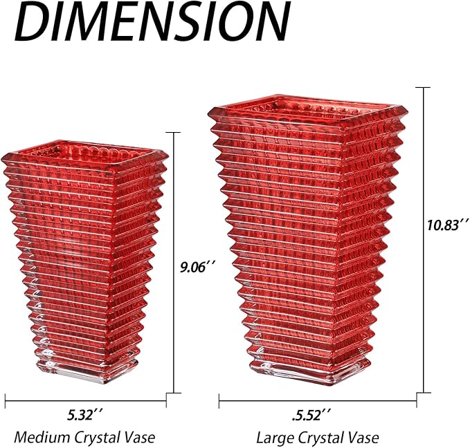 MCMCNCUIU Crystal Vase, Large Crystal Vases for Flowers, Red Large Flower Vase, Modern Glass Vases for Living Room, Bedroom, Kitchen, Dining Table, Mantle, Wedding, 9 Inches