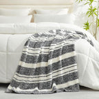 Snuggle Sac Queen Size Bed Blanket Stripe Black, Super Soft Warm Bedding Blankets Cozy Knit Fuzzy Plush Blankets for Bed, Living Room, Stripe Black, Queen 90"x90"