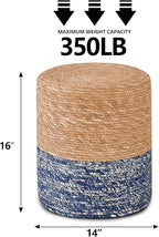 Wimarsbon Natural Seagrass Foot Stool, Hand Weaving Round Ottoman, for Living Room, Outdoor Seat (Natural & Blue)