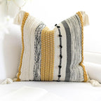 BlissBlush Fall Yellow Mustard Decorative Throw Pillow Cover 18x18 Square Boho Accent Pillowcase Tassels Farmhouse Cushion for Couch Sofa Bedroom Living Room Home Décor Cover ONLY
