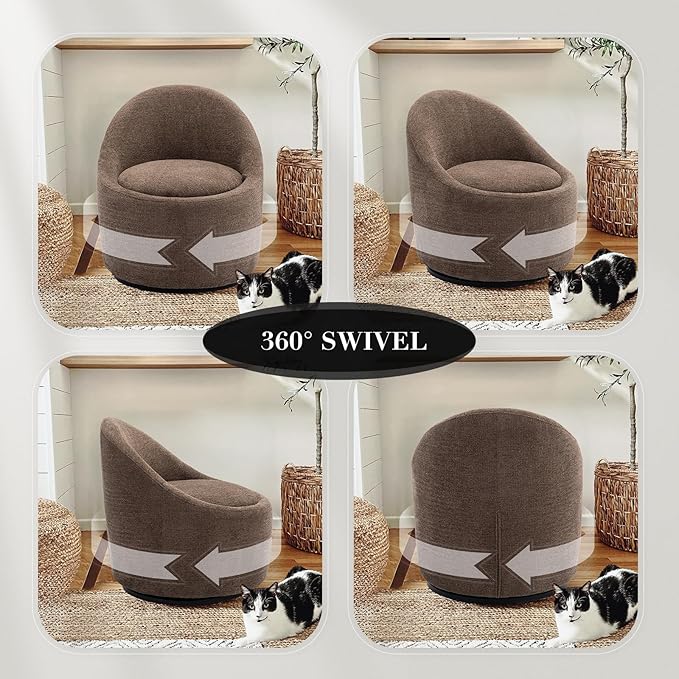COLAMY Modern Swivel Accent Chair with Hidden Storage, 360° Barrel Swivel Chair, Small Swivel Armchair for Living Room/Bedroom, Brown