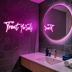 Kavaas Treat Yourself Neon Sign 16.5" x 5.7", Pink LED Light Up Signs for Wall Decor | Treat Yo Self Neon Sign for Girls Bedroom, Bar, Office, Dorms