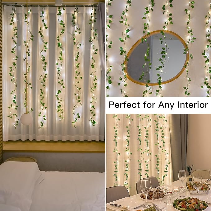 suddus Vines with Lights, 200 LED Fairy Lights with Vines, Pothos Curtain String Lights with Remote for Bedroom, Dorm, Wedding, Party, Wall, Indoor, Outdoor Decor, 6.5ft x 6.5ft