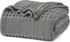 PHF 100% Cotton Waffle Weave Blanket Queen Size, Soft Lightweight Breathable Cozy Summer Blankets for Bed, Luxury Aesthetic Woven Bedding for Home Decor, 90"x90", Dark Grey
