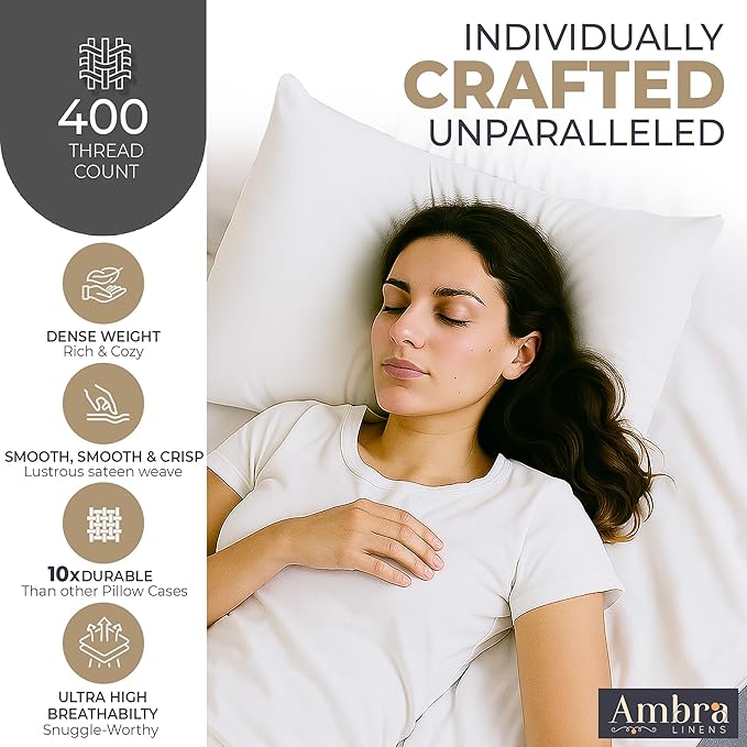 Ultra Soft Pillow Protectors 400TC Set of 2 Breathable Pillow Covers 100% Protection Against Stains, Dust & Dirt - Machine Washable
