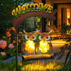 HONGLAND Solar Lights Outdoor Decor, Owl Swing Garden Decor, Owl Gifts for Women Mom, Whimsical Garden Lights Outdoor Decorations with Welcome Sign for Outside Patio Yard Lawn Decor