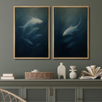 SIGNFORD Framed Canvas Print Wall Art Set Deep Sea Fish Serene Underwater Life in Dark Tones Illustration Modern Art Decorative Nordic Nature for Living Room, Bedroom, Office - 16"x24"x2 Natural