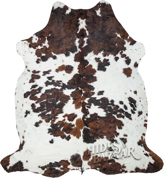 Light Tricolor Cowhide Rug Premium Cowhides Leather with Mixed White, Brown & Black Color Pattern - Natural Cowhide Rug for Office & Home Decor - Cow Hide Rugs 6x7-8 ft