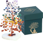 Crocon Crystal Heart Base Tree of Life Gifts for Women, Seven Chakra Healing Crystals Tree Brings Positive Energy, Good Luck, Money, Feng Shui Home & Office Desk Decor, for Dad Mom & Wife Present
