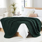 L'AGRATY Chunky Knit Blanket Throw - Soft Chunky Throw Blanket 30x40: 100% Hand Kintted Chenile Crochet Throw Blanket for Couch - Large Cable Knit Chunky Blanket for Home Decor(Olive Green)