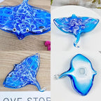 Crystal Devil Fish Figurine Hand Blown Glass Manta Ray Statue Collectibles Ocean Art Sea Animal Home Table Decor Gift Blue 4.7''