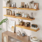 Floating Shelves, 8" Deep Rustic Solid Elm Wood Wall Mounted Floating Shelves, Wall Shelves with Invisible Bracket for Living Room Bathroom Bedroom Kitchen, 36 Inch Set of 2, Natural