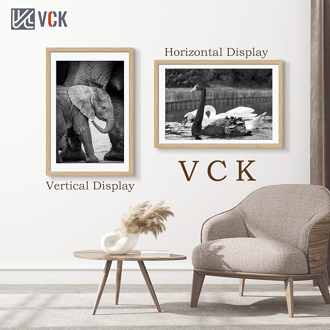 VCK 24x36 Oak Poster Frame 3 Pack, Natural Solid Wood Picture Frames, Wall Mounting Hanging