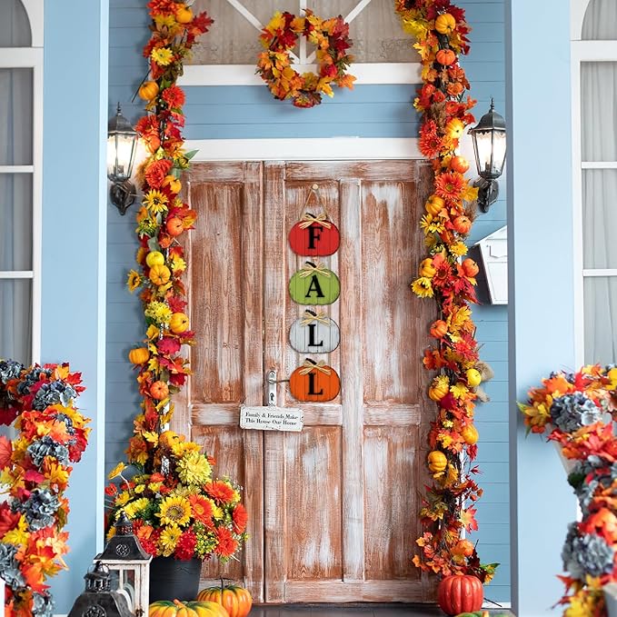 Fall Decorations for Home Fall Pumpkin Door Sign, Rustic Farmhouse Thanksgiving Wall Decorations Wooden Hanging Signs for Porch Yard Seasonal Autumn Home Decor