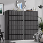 Black 56" Tall Dresser for Bedroom, Fluted Modern 6 Drawers Deep Dressers, Wood Chest of Drawers with Handleless, Curved Profil Storage Closet Dressers for Bedroom, Living Room, Hallway