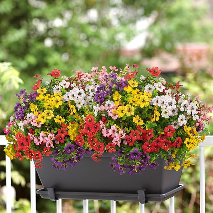 20 Bundles Artificial Flowers for Outdoors, UV Resistant Fake Plants Flowers Greenery Shrubs Plants for Decoration Outside Plants Hanging Planter Home Garden Decor