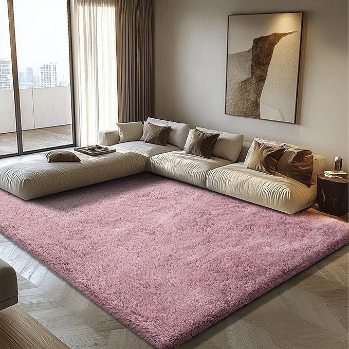 Shag Area Rug for Bedroom 4x6,Blush Fluffy Area Rugs for Living Room,Soft Fuzzy Rug Non-Shedding Indoor Plush Carpet for Kids Bedroom Nursery Dorm Home Decor