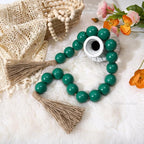 OMISHE Extra Large Wood Bead Garland Green with 1.6" Diameter Wooden Beads and Tassels, 41" Long Rustic Farmhouse Country Decorative Beads for Home Tiered Tray Decor, Green