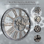 HOIBAI Large Wall Clock, Wall Clocks for Living Room Decor 36 Inch Farmhouse Vintage Rustic Kitchen Wall Decor Vintage Roman Oversized Wall Clock for Home Bedroom House, Moving Gears Clock