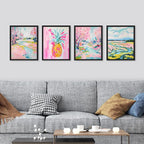 SIGNWIN Framed Vibrant Landscape and Pineapple Colorful Preppy Room Decor Pink Decor Digital Art Modern Art Decorative Multicolor Scenic for Bedroom - 12"x16"x4 Black