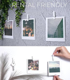 50 Pack Mini Self Adhesive Clips for Pictures - White Wood Clip Photo Holders for Wall, Poster Hanger, Photo Cards Hanging Display Board & Picture Boards, Artwork Photos Holders Card Room Decor