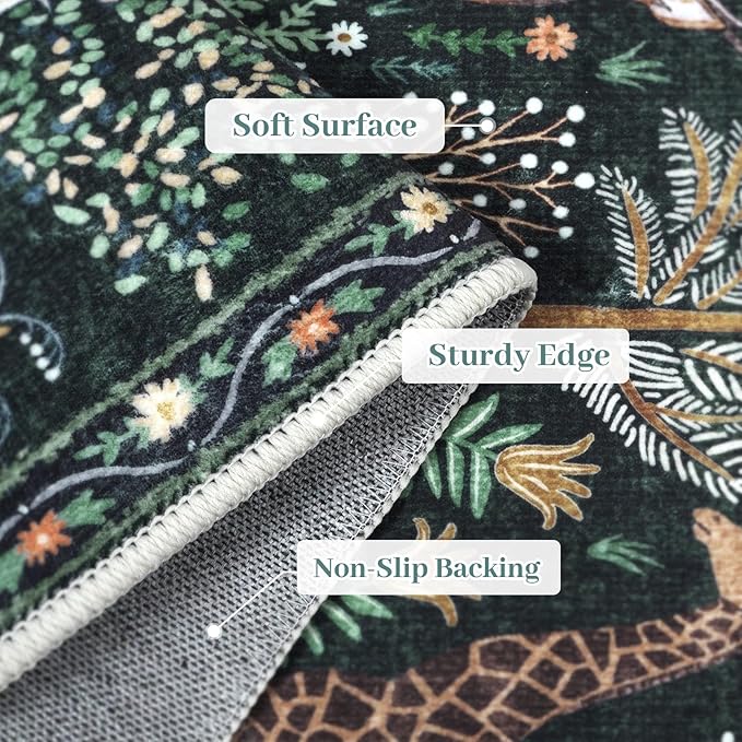 OJIA Jungle Print 8x10 Rugs for Living Room, Green Soft Bedroom Rug Washable Area Rugs 8x10, Modern Dining Room Rug Stain Resistant Floor Carpet for Playroom Kids Nursery Office, Green