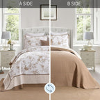 DDUOXIN Oversized King Bedspread - 120" W x120 L Extra Wide - 100% Cotton California Quilt with 2 Pillow Shams, Botanical Reversible Coverlet Bedding Set, Brown/Beige/Sugar Swizzle