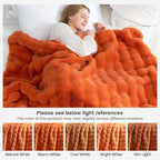 Cozy Bliss Faux Fur Throw Blanket for Couch, Fuzzy Soft Plush Thick Bubble Blanket for Sofa Bedroom Living Room, 60 * 80 Inches Burnt Orange