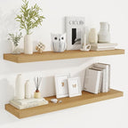 Fun Memories 40 Inch Deep Floating Shelves for Wall, 2 Pack of Wall Mounted Wood Shelves with Invisible Brackets for Bathroom, Bedroom, Kitchen Decor and Storage, Oak