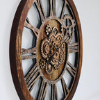 The Gears Clock 36'' Inch Real Moving Gear Wall Clock Vintage Industrial Oversized Rustic Farmhouse (Vintage Brown)