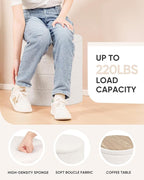 B FSOBEIIALEO Ottoman with Stroage, Round Sherpa Storage Ottoman Stool, Boucle Foot Rest 16.9"x16.9"x17.7"（White