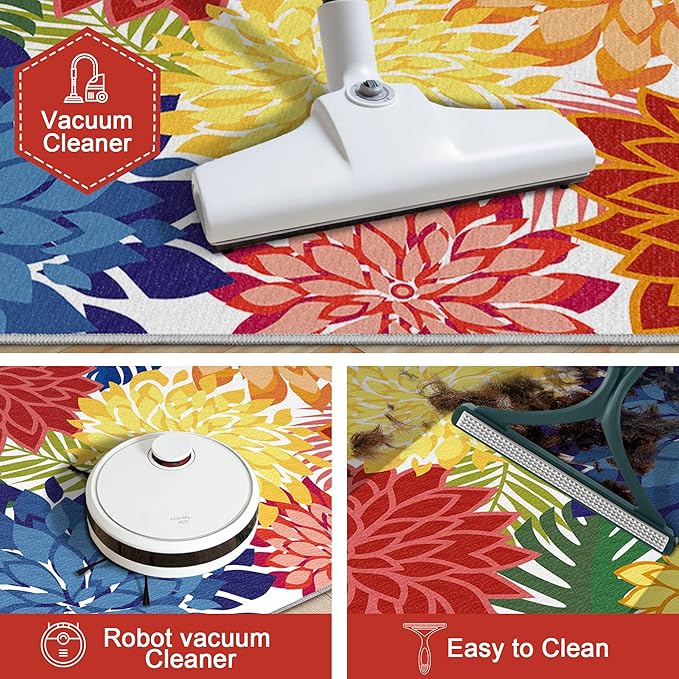 Area Rug 2x6 Washable Entry Rug Multicolored Tropical Botanical Modern Floral Indoor Kitchen Door Mat Entrance Carpet Non Slip for Bedroom Living Room, Porch