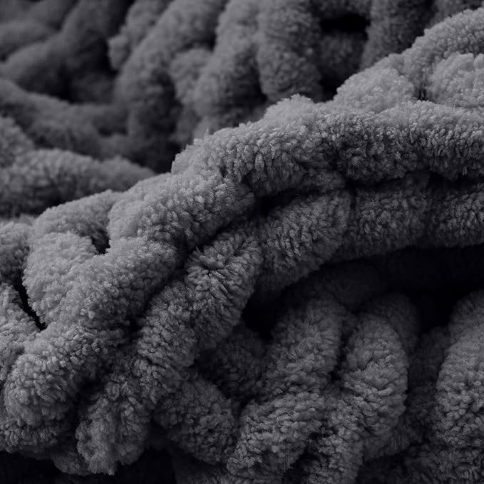 Battilo Chunky Knit Throw Blanket, Soft and Thick Chenille Throw Blanket, 50"x60" Handmade Cable Knit Crochet Blanket, Large Rope Knot Throw Blankets for Couch Sofa Bed Home Decor, Grey