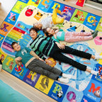 4x6 Playroom Rugs for Kids Washable, Educational and Fun Playmat with ABC Alphabet Animals Shapes Colors, Non-Slip Play Mat Learning Rugs for Baby Toddler Children Game Activity, Blue