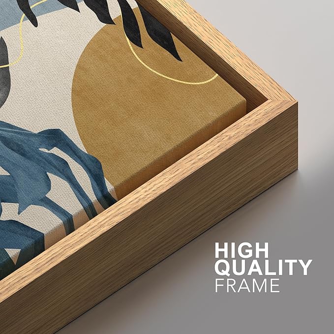 SIGNFORD Framed Canvas Print Wall Art Set Jungle Tropical Monstera Palm Leaf Abstract Shapes Illustration Modern Art Decorative Nordic Nature for Living Room, Bedroom, Office - 16"x24"x2 Natural