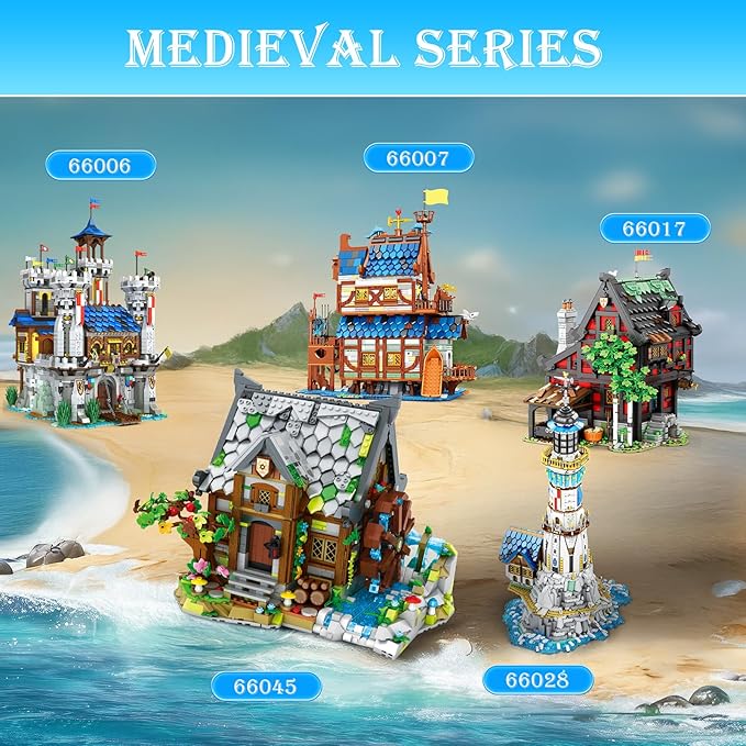 Medieval Watermill Building Set – 1873 PCS Medieval House with Rotating Water Wheel, Architecture Collectible Building Bricks Kit for Adults and Medieval Village Fans